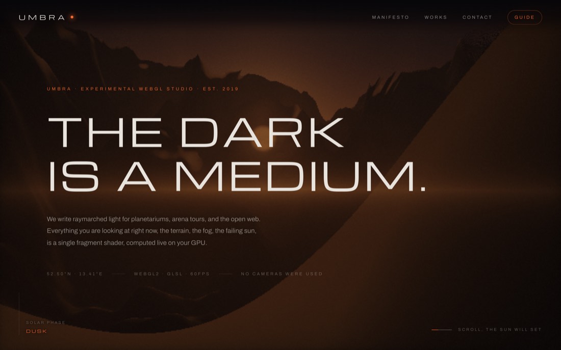 Pass three screenshot: final dusk composition with graded palette